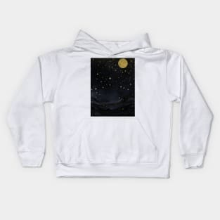 golden moon with stars during the night Kids Hoodie